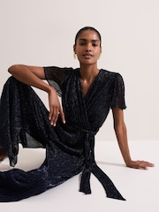Phase Eight Blue Stella Plisse Jumpsuit - Image 6 of 7