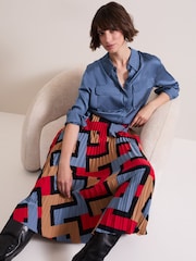Phase Eight Black Elmina Geo Pleated Midi Skirt - Image 4 of 7