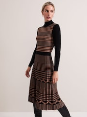 Phase Eight Brown Bethan Geo Jaquard Midi Dress - Image 6 of 10
