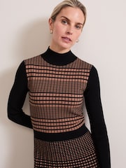 Phase Eight Brown Bethan Geo Jaquard Midi Dress - Image 7 of 10