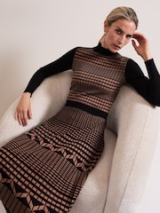 Phase Eight Brown Bethan Geo Jaquard Midi Dress - Image 8 of 10