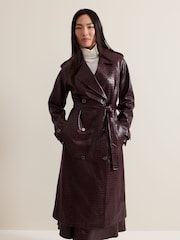Phase Eight Red Carla Croc Effect PU Trench Coat - Image 1 of 7