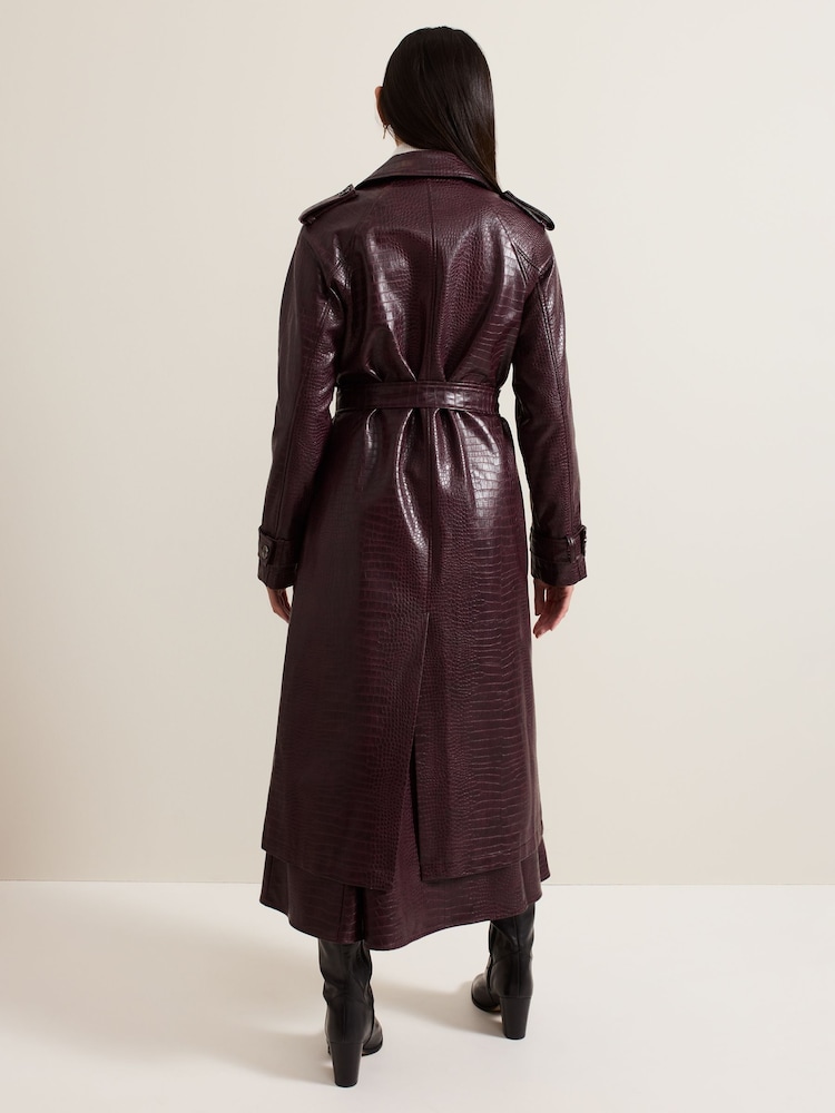 Phase Eight Red Carla Croc Effect PU Trench Coat - Image 2 of 7