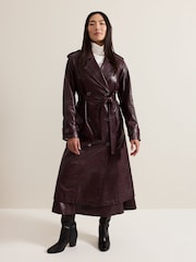 Phase Eight Red Carla Croc Effect PU Trench Coat - Image 3 of 7