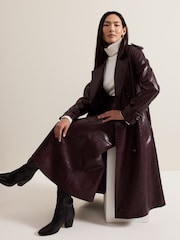 Phase Eight Red Carla Croc Effect PU Trench Coat - Image 4 of 7