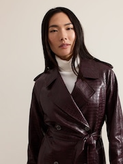Phase Eight Red Carla Croc Effect PU Trench Coat - Image 5 of 7