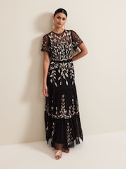 Phase Eight Black Hilary Embellished Midi Dress - Image 1 of 7
