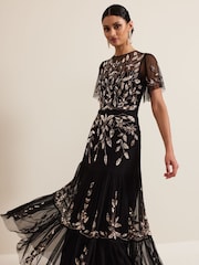 Phase Eight Black Hilary Embellished Midi Dress - Image 3 of 7