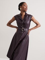 Phase Eight Burgundy Red Ellie Faux Leather Shirt Dress - Image 4 of 8