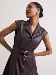 Phase Eight Burgundy Red Ellie Faux Leather Shirt Dress - Image 5 of 8