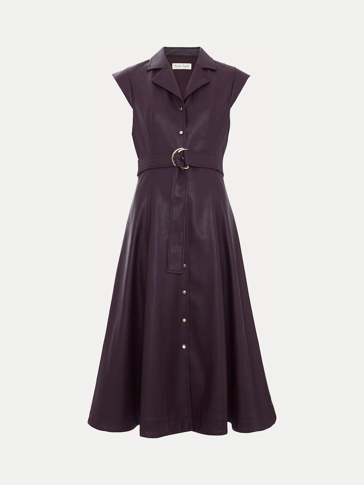 Phase Eight Burgundy Red Ellie Faux Leather Shirt Dress - Image 8 of 8