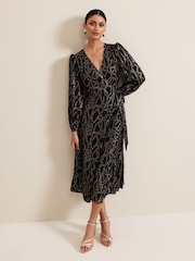 Phase Eight Black Jazminda Shimmer Wrap Midi Dress - Image 1 of 7