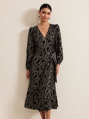 Phase Eight Black Jazminda Shimmer Wrap Midi Dress - Image 3 of 7
