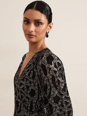 Phase Eight Black Jazminda Shimmer Wrap Midi Dress - Image 4 of 7