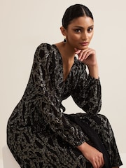 Phase Eight Black Jazminda Shimmer Wrap Midi Dress - Image 6 of 7
