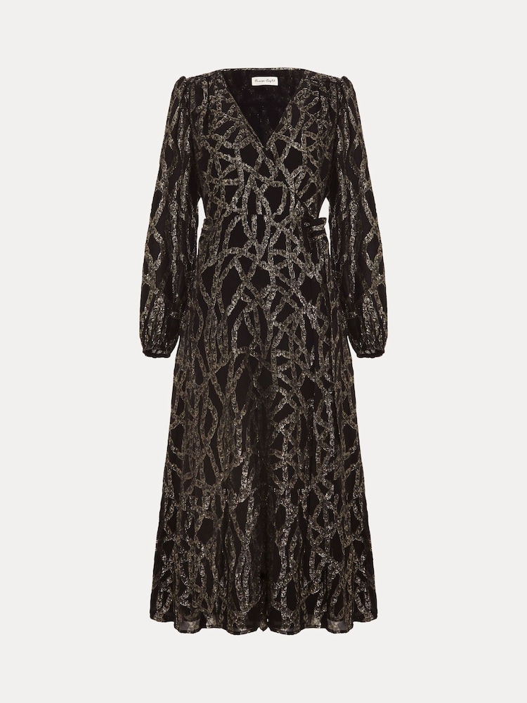 Phase Eight Black Jazminda Shimmer Wrap Midi Dress - Image 7 of 7