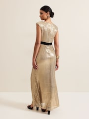Phase Eight Metallic Jamae Gold Sequin Maxi Dress - Image 2 of 7