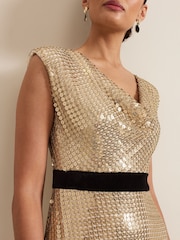 Phase Eight Metallic Jamae Gold Sequin Maxi Dress - Image 4 of 7