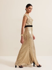 Phase Eight Metallic Jamae Gold Sequin Maxi Dress - Image 6 of 7