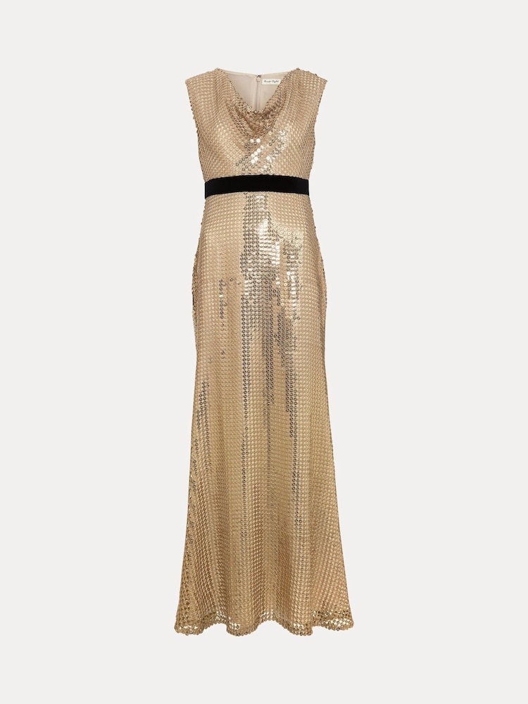 Phase Eight Metallic Jamae Gold Sequin Maxi Dress - Image 7 of 7