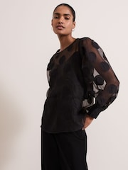 Phase Eight Black Siera Spot Jacquard Blouse - Image 1 of 7