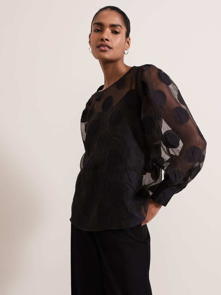 Phase Eight Black Siera Spot Jacquard Blouse - Image 1 of 7