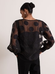 Phase Eight Black Siera Spot Jacquard Blouse - Image 2 of 7