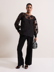 Phase Eight Black Siera Spot Jacquard Blouse - Image 3 of 7