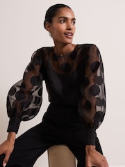 Phase Eight Black Siera Spot Jacquard Blouse - Image 4 of 7