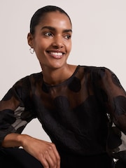 Phase Eight Black Siera Spot Jacquard Blouse - Image 5 of 7