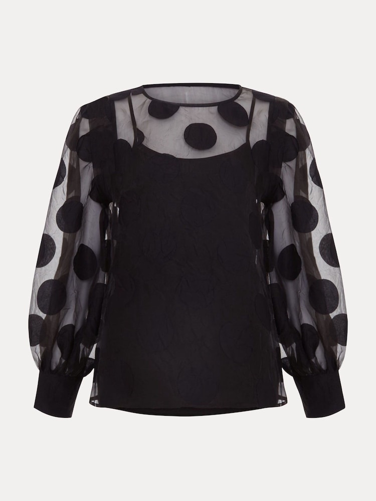 Phase Eight Black Siera Spot Jacquard Blouse - Image 7 of 7