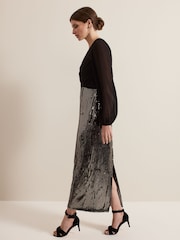 Phase Eight Black Petite Aniya Sequin Long Sleeved Maxi Dress - Image 4 of 6