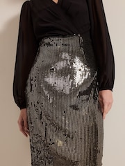 Phase Eight Black Petite Aniya Sequin Long Sleeved Maxi Dress - Image 5 of 6