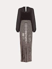 Phase Eight Black Petite Aniya Sequin Long Sleeved Maxi Dress - Image 6 of 6