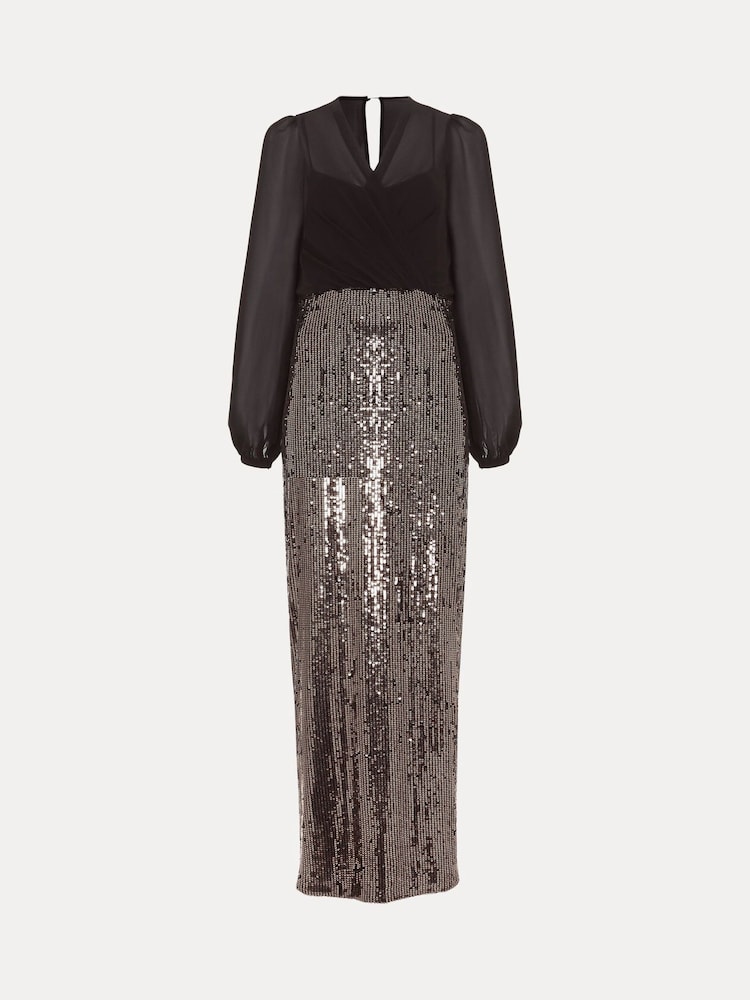 Phase Eight Black Petite Aniya Sequin Long Sleeved Maxi Dress - Image 6 of 6