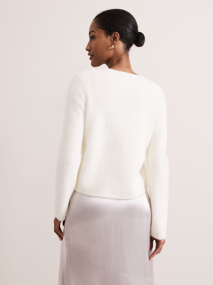 Phase Eight Cream Mindy Fluffy Knit V-Neck Cardigan - Image 2 of 7