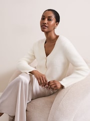 Phase Eight Cream Mindy Fluffy Knit V-Neck Cardigan - Image 4 of 7
