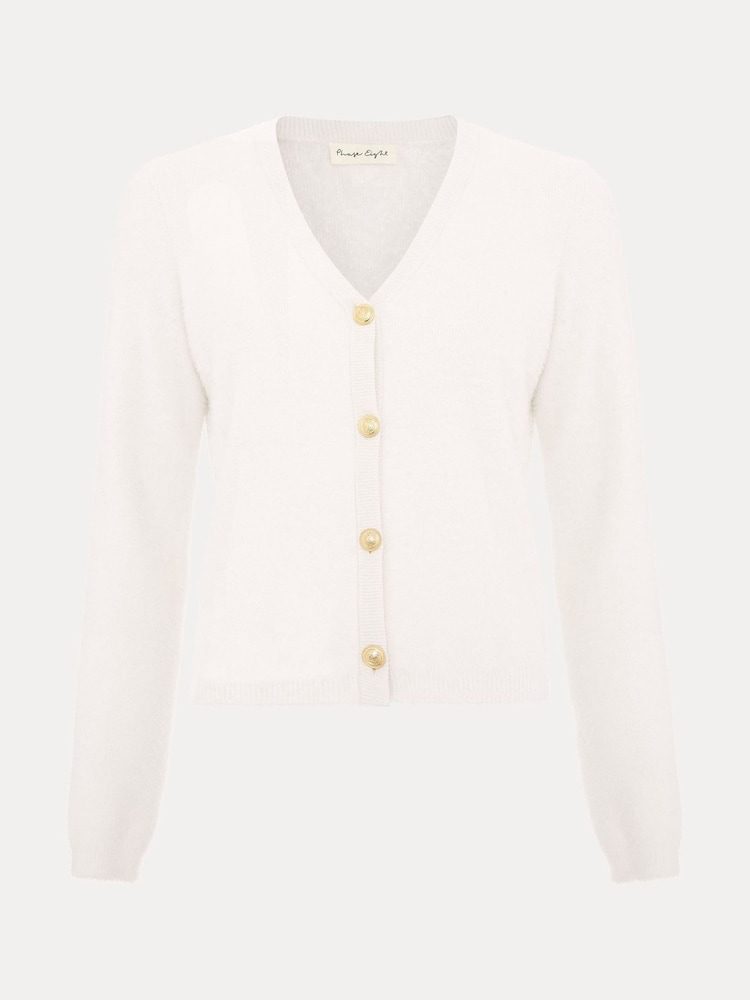 Phase Eight Cream Mindy Fluffy Knit V-Neck Cardigan - Image 7 of 7