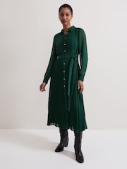 Phase Eight Green Gabriela Pleated Shirt Dress - Image 1 of 7