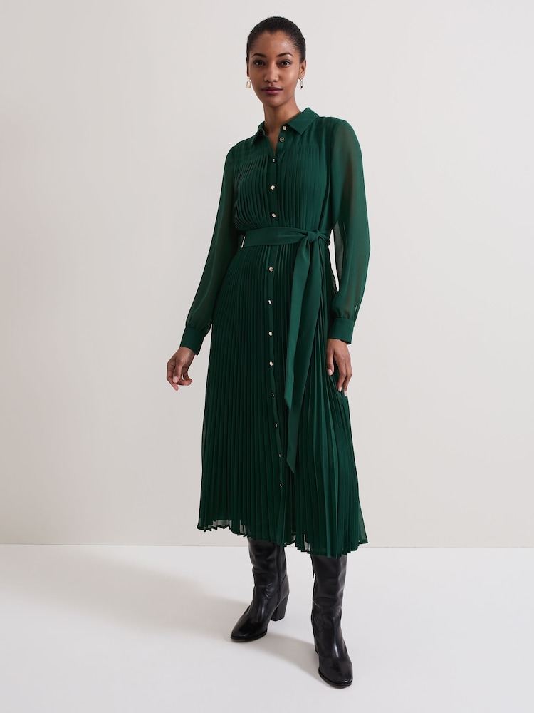 Phase Eight Green Gabriela Pleated Shirt Dress - Image 1 of 7