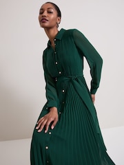 Phase Eight Green Gabriela Pleated Shirt Dress - Image 6 of 7