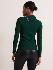 Phase Eight Green Regina Popper Collar Ribbed Top - Image 2 of 7