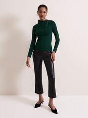 Phase Eight Green Regina Popper Collar Ribbed Top - Image 3 of 7