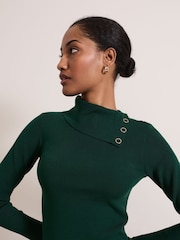 Phase Eight Green Regina Popper Collar Ribbed Top - Image 4 of 7
