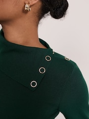 Phase Eight Green Regina Popper Collar Ribbed Top - Image 5 of 7