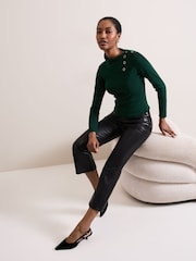 Phase Eight Green Regina Popper Collar Ribbed Top - Image 6 of 7