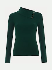 Phase Eight Green Regina Popper Collar Ribbed Top - Image 7 of 7