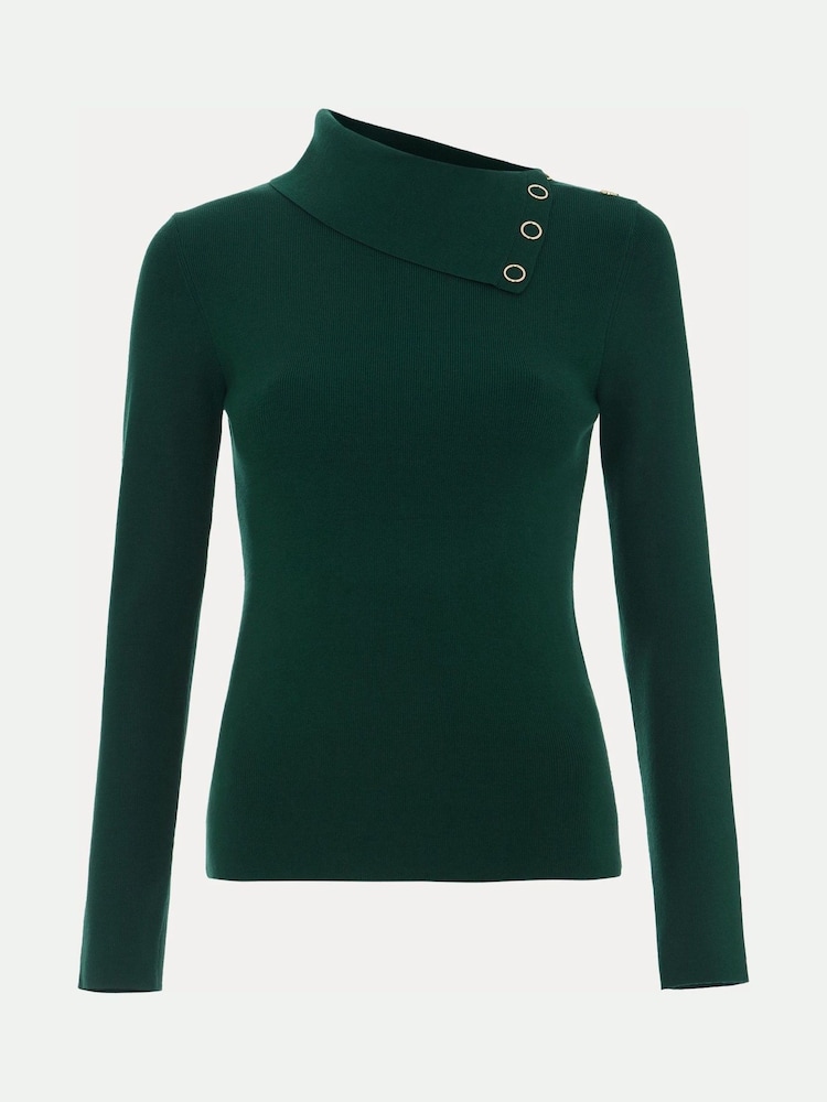 Phase Eight Green Regina Popper Collar Ribbed Top - Image 7 of 7