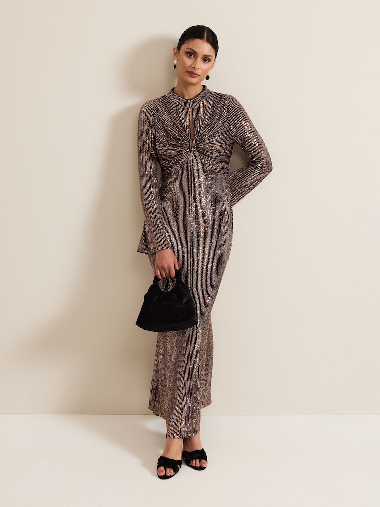 Phase Eight Black Renila Sequin Long Sleeved Maxi Dress - Image 1 of 7