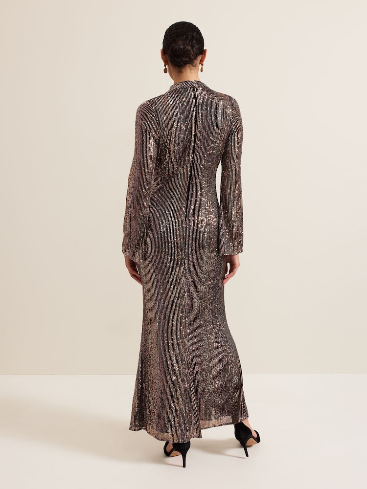 Phase Eight Black Renila Sequin Long Sleeved Maxi Dress - Image 2 of 7